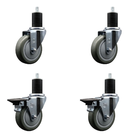Service Caster 4'' Gray Poly Wheel Swivel 1-3/4'' Expanding Stem Caster Set 2 Brakes, 4PK SCC-EX20S414-PPUB-2-PLB-2-134
